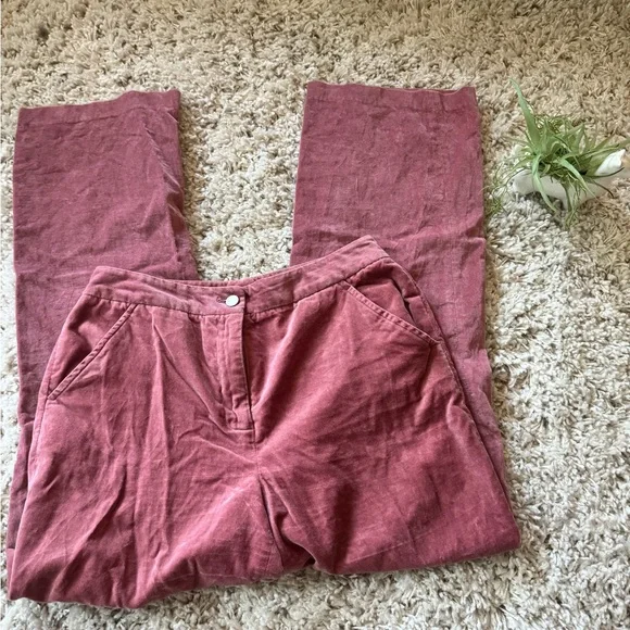 Pink corduroy pants with a straight leg and high-rise fit retro pants - Picture 3 of 6